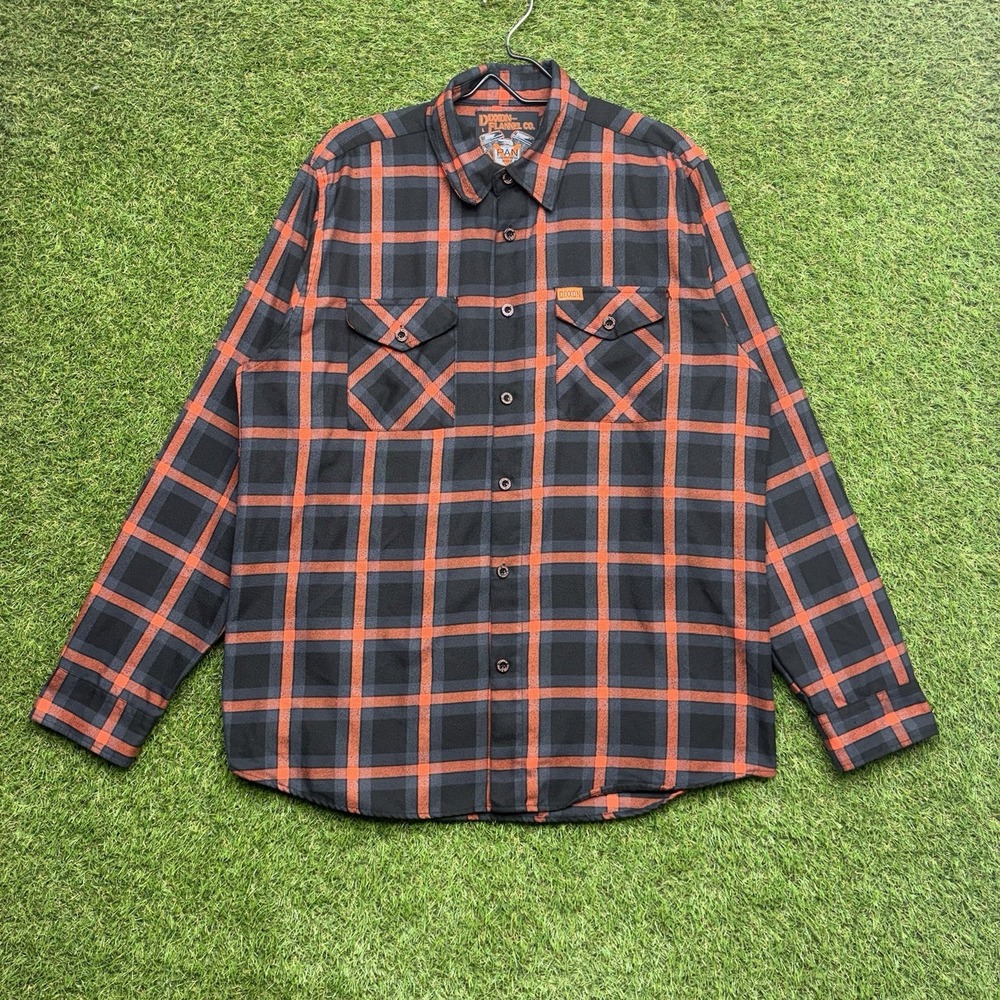 Dixxon "The Pan" Flannel Shirt Mens Large Slim Fit Long Sleeve Button Up Orange